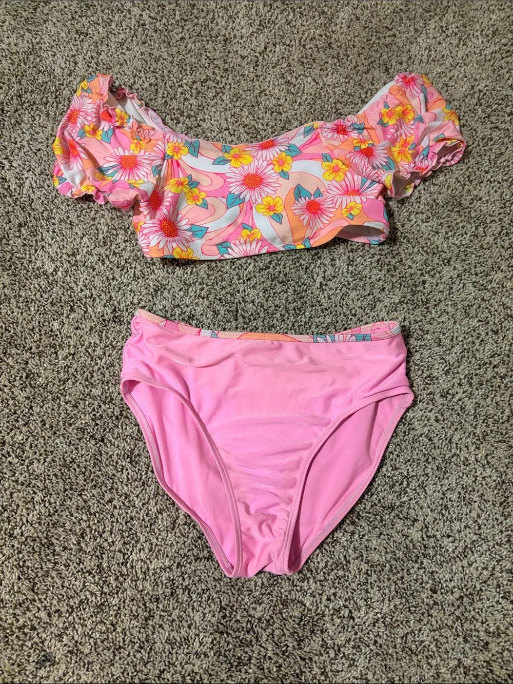 Cat & Jack Pink Floral Puff Sleeve Two-Piece Swimsuit